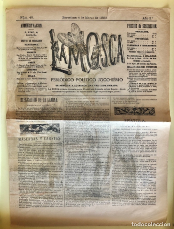 Collezionismo di Riviste e Giornali: LA MOSCA-  PERIODICO POLITICO JOCO SERIO-  N&ordm;  49-    BARCELONA 1.882