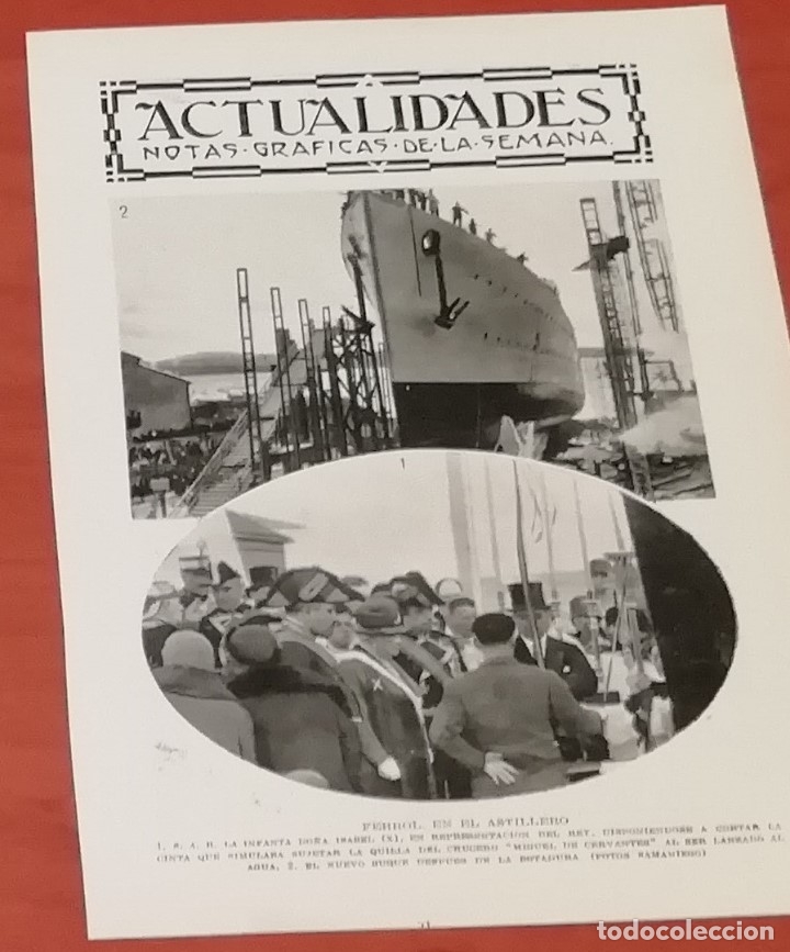 Coleccionismo de revistas y peri&oacute;dicos: Botadura crucero Cervantes en Ferrol 1928 recorte (R4810) 1 p&aacute;gina revista Blanco y Negro ese a&ntilde;o