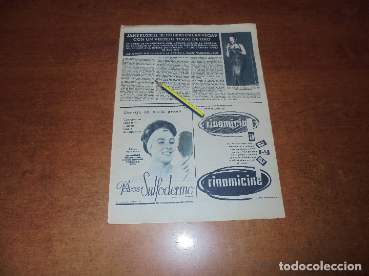 Coleccionismo de Revistas y Peri&oacute;dicos: CLIPPING: JANE RUSSELL - PUBLICIDAD POLVOS SULFODERMO. RINOMICINE. SKI-JAMA MEYBA