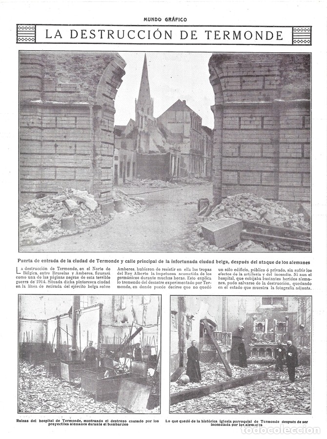 Collectionnisme de Revues et Journaux: 1914 HOJA REVIST I GUERRA MUNDIAL B&Eacute;LGICA DESTRUCCI&Oacute;N DE TERMONDE DENDERMONDE POR ARTILLER&Iacute;A ALEMANA