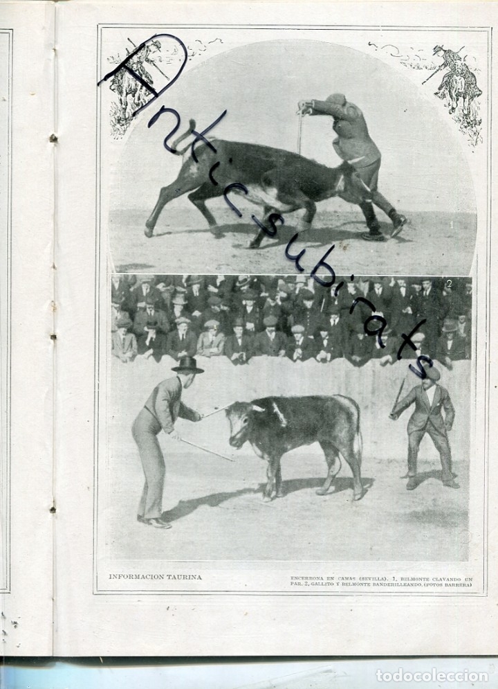 Collection Magazines and Newspapers: REVISTA A&Ntilde;O 1915 TOREROS BELOMONTE Y GALLITO EN EL PUEBLO DE CAMAS SEVILLA HUNDIMIENTO ALFONSO XIII