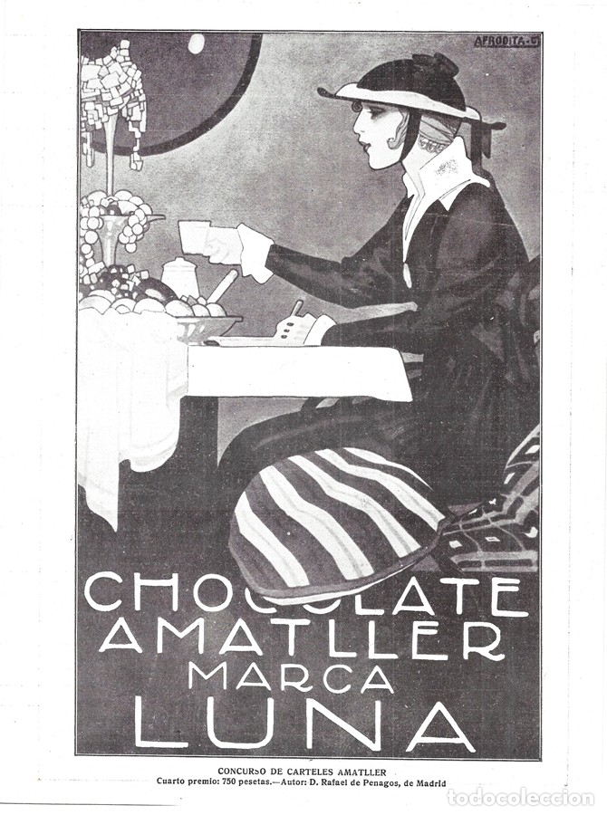 Collectionnisme de Revues et Journaux: 1914 HOJA REVISTA PUBLICIDAD ANUNCIO CHOCOLATE AMATLLER MARCA LUNA CARTEL RAFAEL DE PENAGOS