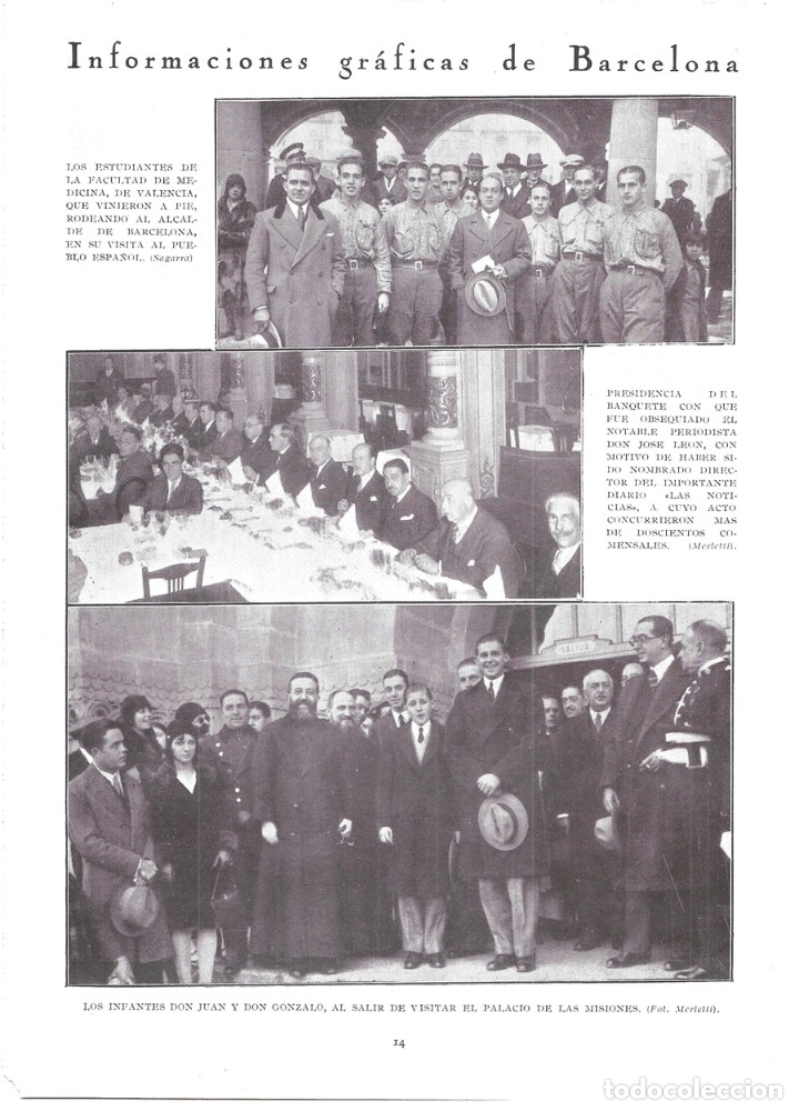Coleccionismo de revistas y peri&oacute;dicos: 1930 HOJA REVISTA BARCELONA PUEBLO ESPA&Ntilde;OL ESTUDIANTES DE MEDICINA DE VALENCIA CON ALCALDE G&Uuml;ELL