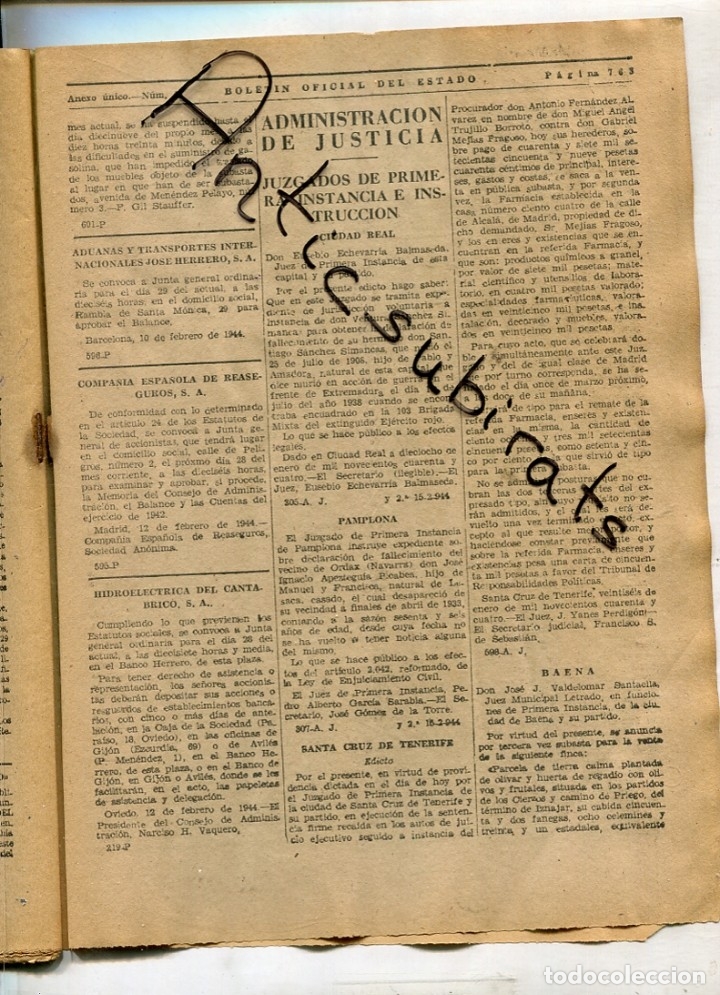 Coleccionismo de revistas y peri&oacute;dicos: BOLETIN A&Ntilde;O 1944 BAENA ANTEQUERA PLANELLA BENISA YANGUAS BROZAS TOSSA DE MAR ESPARRAGALEJO SABERO