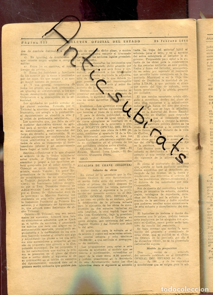 Coleccionismo de revistas y peri&oacute;dicos: BOLETIN A&Ntilde;O 1944 DOS HERMANAS OLIVARES CHA&Ntilde;E SEGOVIA LA LAGUNA TENERIFE