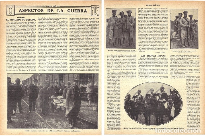 Sammeln von Zeitschriften und Zeitungen: 1914 HOJAS REVISTA I GUERRA MUNDIAL SOLDADOS Y OFICIALES INDIA INGLESA HERIDOS ALEMANES TREN