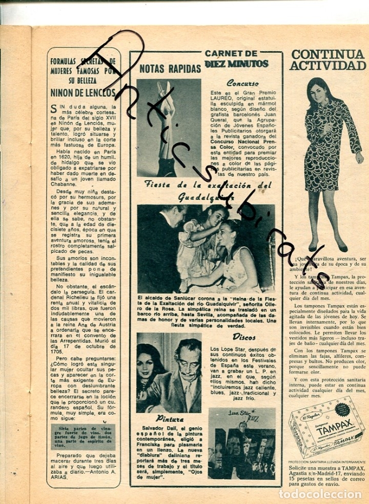 Coleccionismo de Revistas y Peri&oacute;dicos: REVISTA A&Ntilde;O 1968 SALVADOR DALI PINITO DE ORO MOODY BLUES ROCIO DURCAL ROSA MORENA