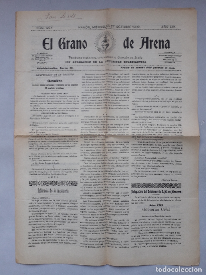 Collection Magazines and Newspapers: El Grano de Arena. Mah&oacute;n, 27 de octubre de 1909.