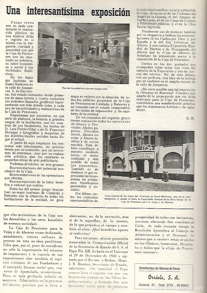 Collection Magazines and Newspapers: &Ntilde;O 1954 MANRESA DIBUJO BAULENAS CAJA PENSIONES EXPOSICION INSTITUTO SANTA MADRONA DOCTOR RAMON SARRO