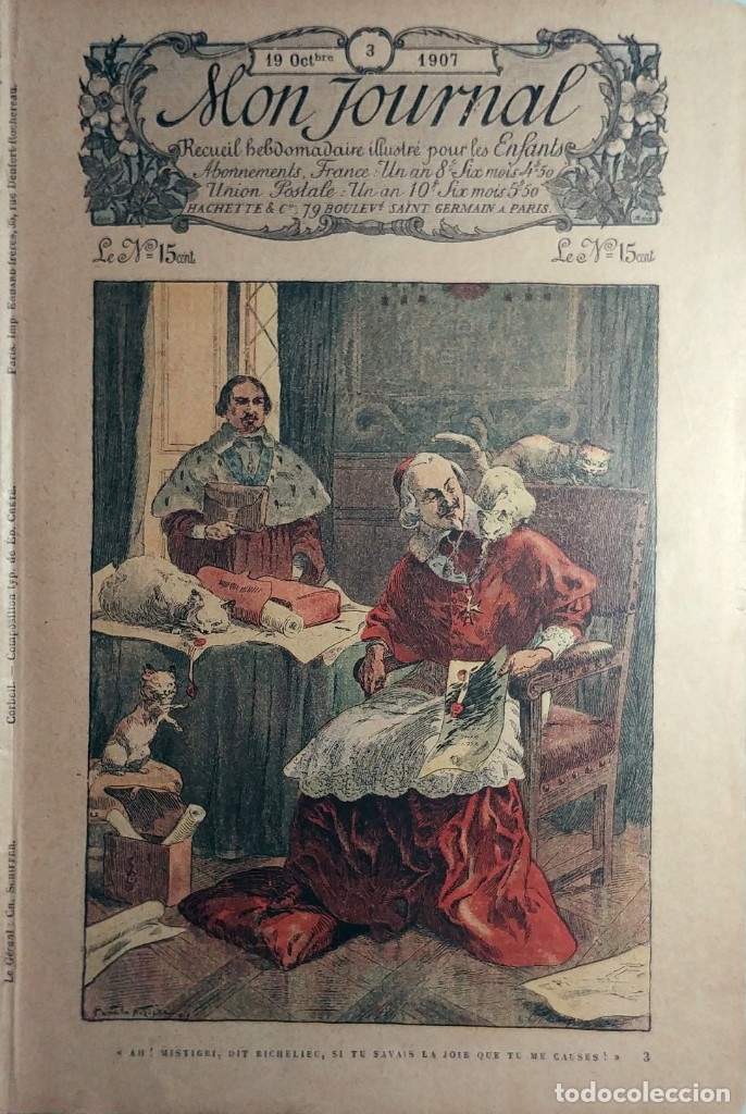 Coleccionismo de revistas y peri&oacute;dicos: MON JOURNAL : RECUEIL HEBDOMADAIRE ILLUSTR&Eacute; POUR LES ENFANTS, 3 (19 OCTBRE. 1907). PARIS : HACHETTE.