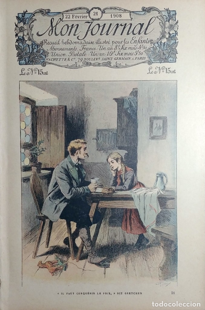 Coleccionismo de revistas y peri&oacute;dicos: MON JOURNAL : RECUEIL HEBDOMADAIRE ILLUSTR&Eacute; POUR LES ENFANTS, 21 (22 F&Eacute;VRIER 1908). PARIS : HACHETTE
