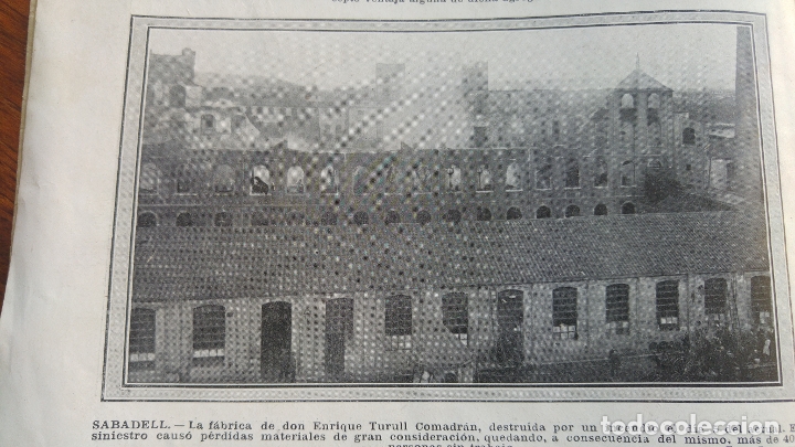 Collection Magazines and Newspapers: FABRICA ENRIQUE TURULL COMADRAN DESTRUIDA POR INCENDIO SABADELL HOJA REVISTA A&Ntilde;O 1912