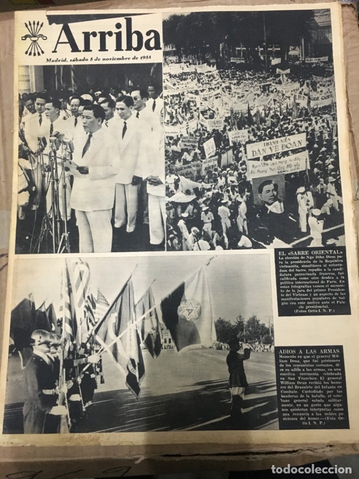 Coleccionismo de Revistas y Peri&oacute;dicos: ARRIBA (5-11-1955) SARRE ORIENTAL QUINTANAR DE LA ORDEN BOXEO R. MADRID PARTIZAN BELGRADO