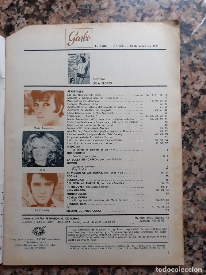 Collection Magazines and Newspapers: maria maruja asquerino elvis presley mina