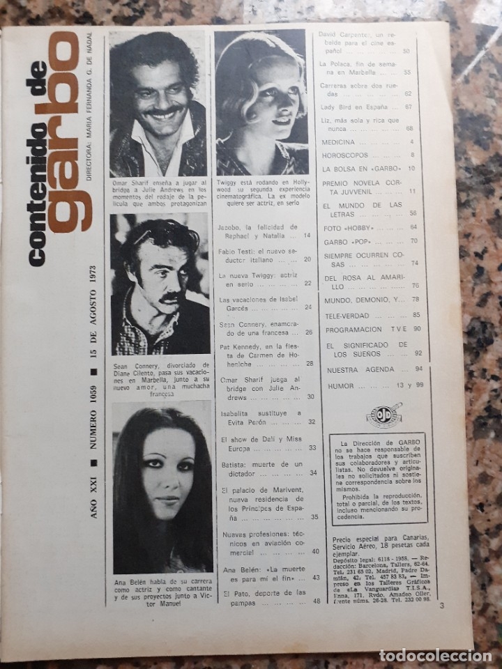Coleccionismo de Revistas y Peri&oacute;dicos: ana belen sean connery twiggy omar shariff