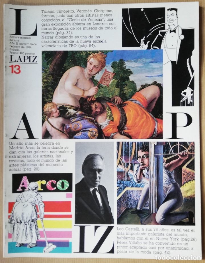 Coleccionismo de Revistas y Peri&oacute;dicos: Leo Castelli. Perez Villalta L&aacute;piz, revista de arte - Dario Villalba. 3&ordf; Edici&oacute;n ARCO Feb de 1984.