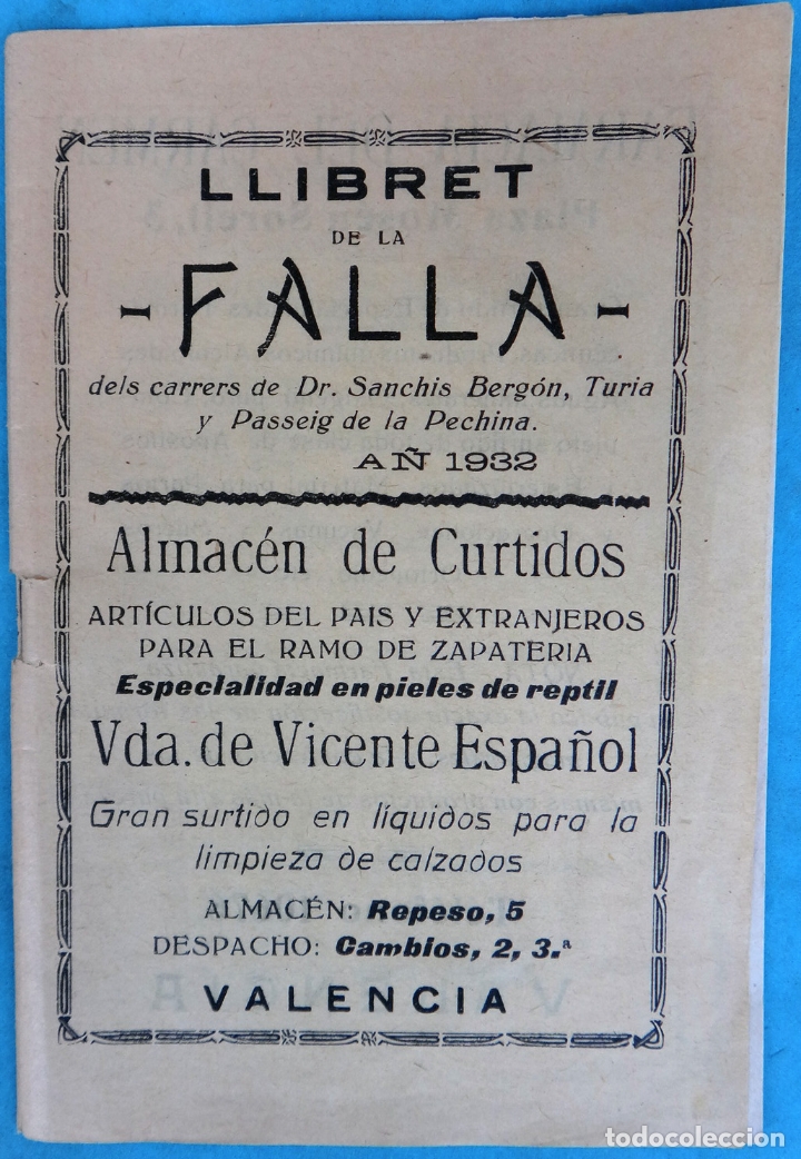 Coleccionismo de Revistas y Peri&oacute;dicos: REVISTA FALLERA FALLAS DE VALENCIA LLIBRET DR. SANCHIS TURIA PECHINA 1932 ORIGINAL , RF2