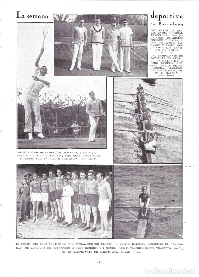 Coleccionismo de Revistas y Peri&oacute;dicos: 1930 HOJA REVISTA BARCELONA TENIS REAL CLUB PARTIDO DE DOBLES MAIER Y SINDREU CONTRA CAMBRIDGE