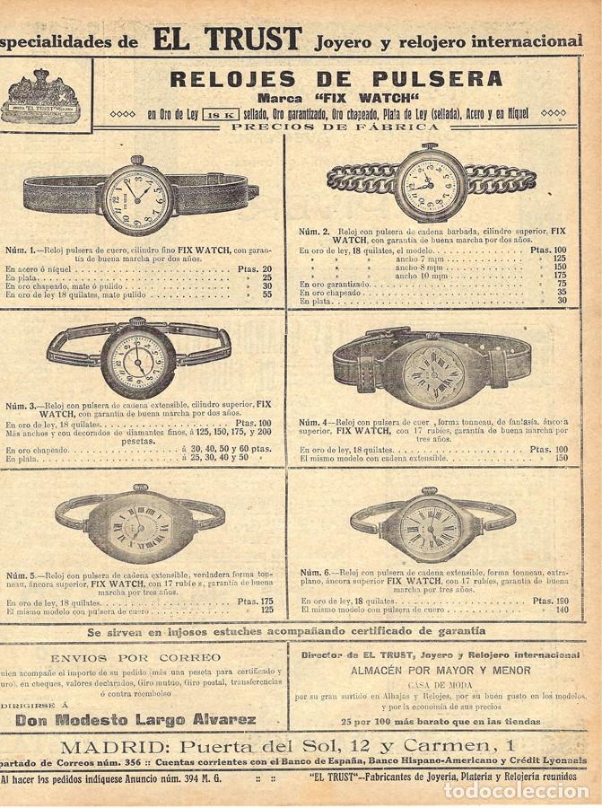 Coleccionismo de Revistas y Peri&oacute;dicos: 1914 HOJA REVISTA PUBLICIDAD ANUNCIO RELOJES DE PULSERA FIX WATCH EL TRUST JOYERO Y RELOJERO INTERN.