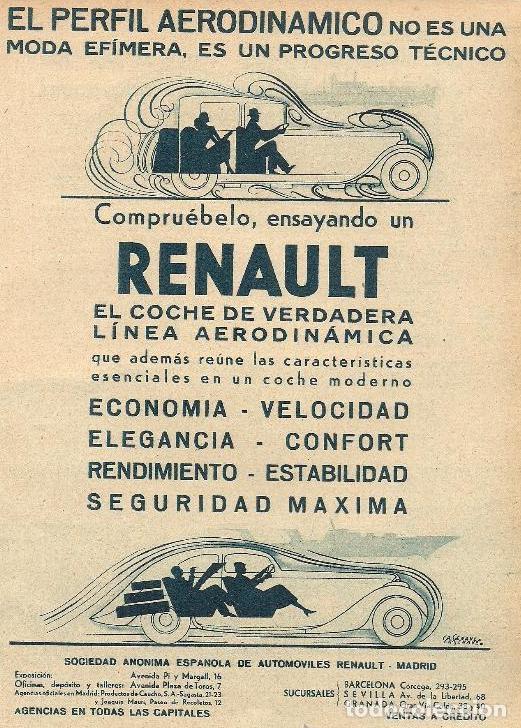 Coleccionismo de Revistas y Peri&oacute;dicos: Publicidad autom&oacute;vil Renault / dibujo de Casenave - 1934