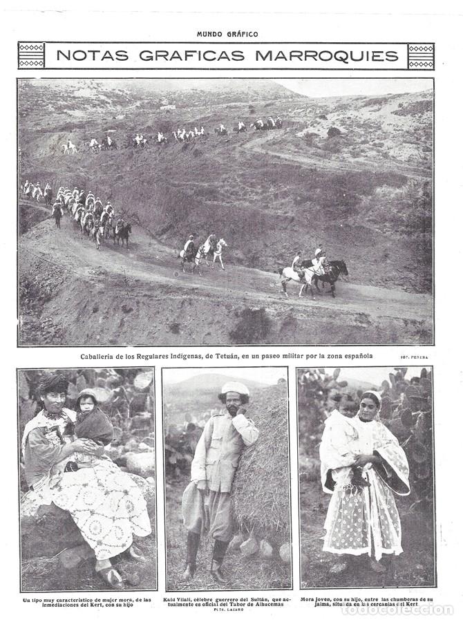 Sammeln von Zeitschriften und Zeitungen: 1914 HOJA REVISTA MARRUECOS GUERRA CABALLER&Iacute;A DE REGULARES IND&Iacute;GENAS DE TETU&Aacute;N TIPO MUJER MORA KERT