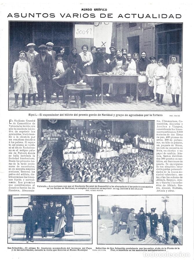 Coleccionismo de Revistas y Peri&oacute;dicos: 1914 HOJA REVISTA VALENCIA NAVIDAD SINDICATO GREMIAL DE COMESTIBLES REPARTE COMIDA A LOS POBRES