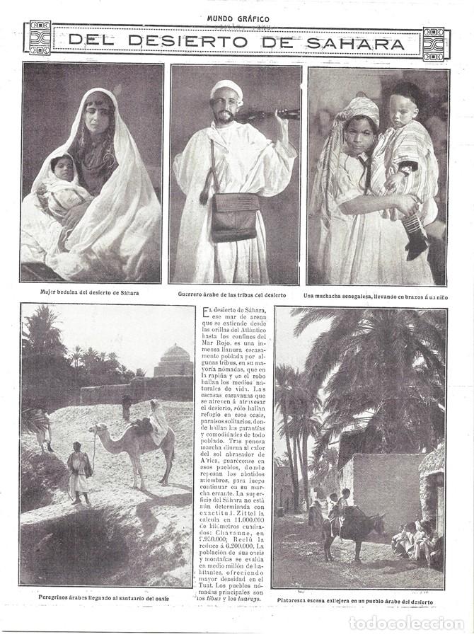 Coleccionismo de Revistas y Peri&oacute;dicos: 1914 HOJA REVISTA DESIERTO DEL SAHARA TIPOS MUJER BEDUINA, GUERRERO &Aacute;RABE MUJER SENEGALESA OASIS