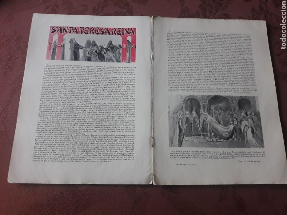 Coleccionismo de Revistas y Peri&oacute;dicos: SANTA TERESA REINA , POR EMILIA PARDO BAZAN - DOS PAGINAS A&Ntilde;O 1900 - DIBUJOS DE BLANCO CORIS