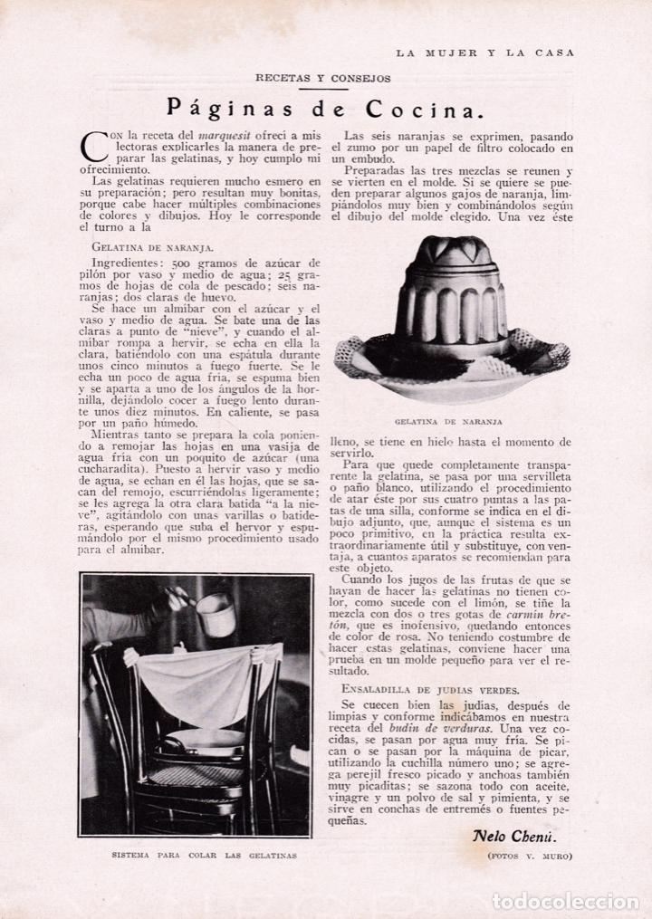 Collezionismo di Riviste e Giornali: * COCINA* Recetas de gelatina de naranja y ensaladilla de jud&iacute;as verdes - 1929