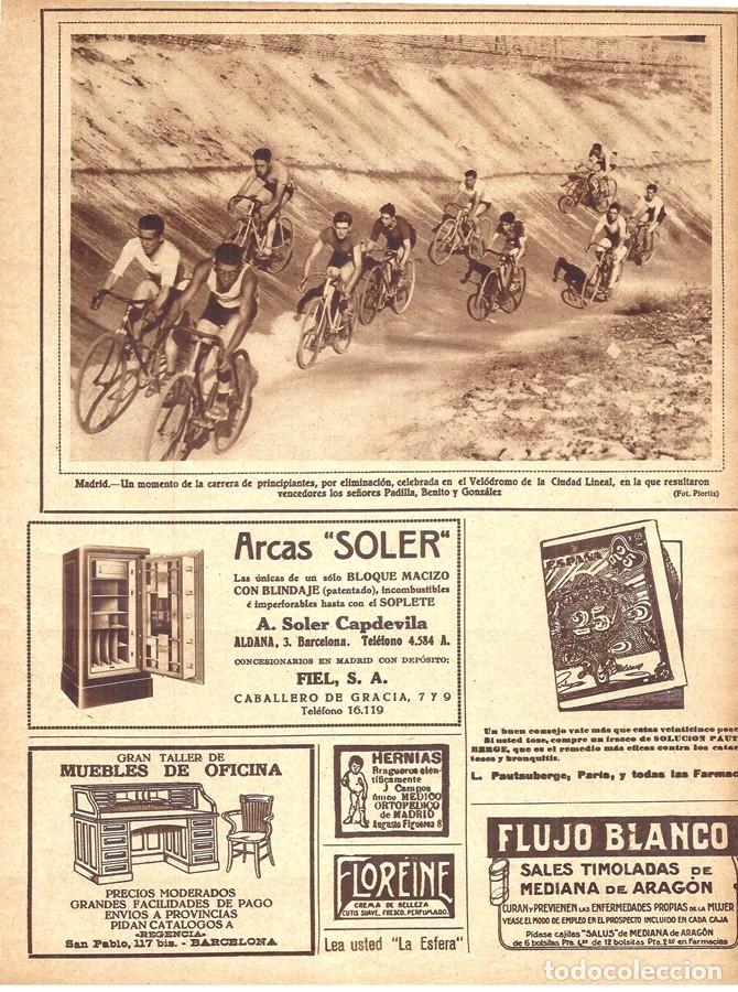 Coleccionismo de Revistas y Peri&oacute;dicos: 1928 HOJA REVISTA MADRID CICLISMO CARRERA CICLISTA EN PISTA VEL&Oacute;DROMO CIUDAD LINEAL PRINCIPIANTES