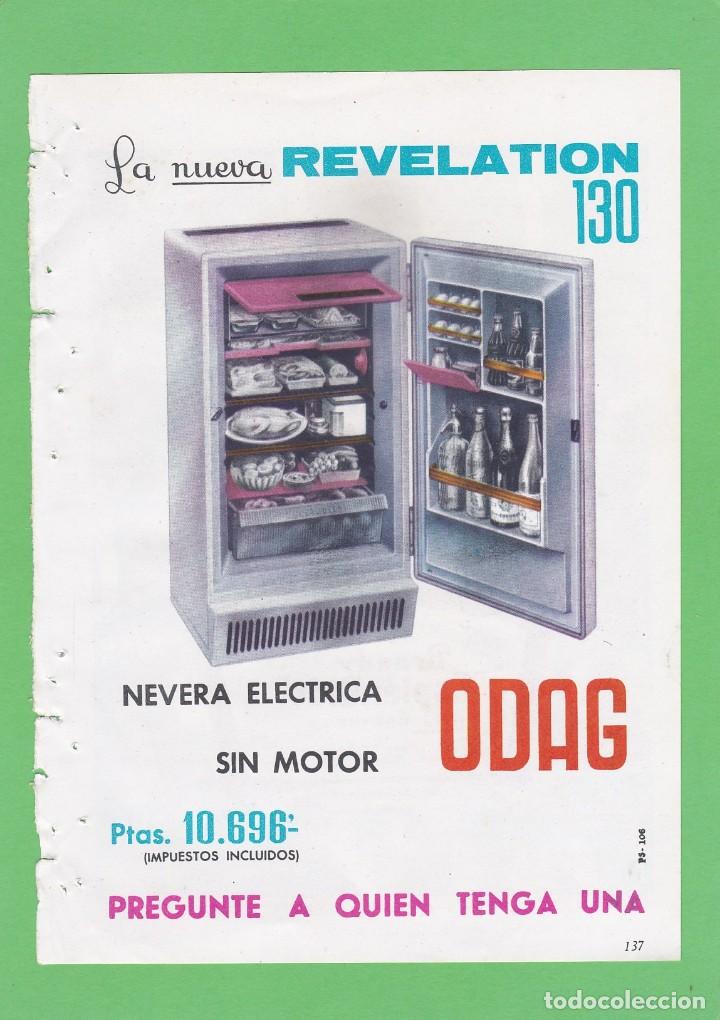 Coleccionismo de Revistas y Peri&oacute;dicos: PUBLICIDAD T 1961. ANUNCIO NEVERA ODAG. MODELO REVELATION 130 - BRANDY ESPLENDIDO. GARVEY (REVERSO)