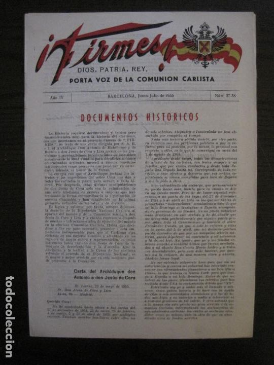 Coleccionismo de Revistas y Peri&oacute;dicos: REVISTA FIRMES-REQUETES DE CATALU&Ntilde;A-CARLISMO-N&ordm;36-BARCELONA JUNIO JULIO 1955-VER FOTOS-(V-18.493)