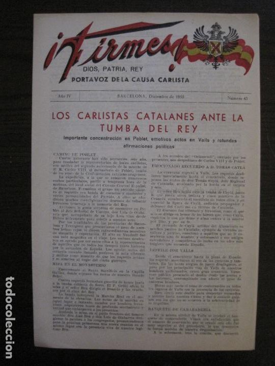 Coleccionismo de Revistas y Peri&oacute;dicos: REVISTA FIRMES-REQUETES DE CATALU&Ntilde;A-CARLISMO-N&ordm;43-BARCELONA DICIEMBRE 1955-VER FOTOS-(V-18.496)