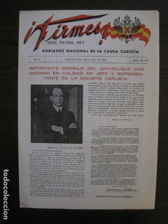 Coleccionismo de Revistas y Peri&oacute;dicos: REVISTA FIRMES-REQUETES DE CATALU&Ntilde;A-CARLISMO-N&ordm; 49 50-BARCELONA JUNIO JULIO 1956-VER FOTOS(V-18.499)