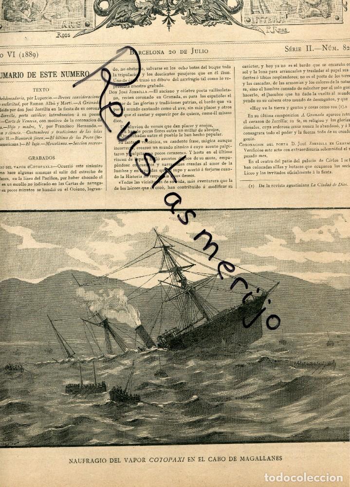 Coleccionismo de Revistas y Peri&oacute;dicos: REVISTA 1889 NAUFRAGIO DEL COTOPAXI CABO DE MAGALLANES JOSE ZORRILLA GRANADA ALHAMBRA SIERRA NEVADA