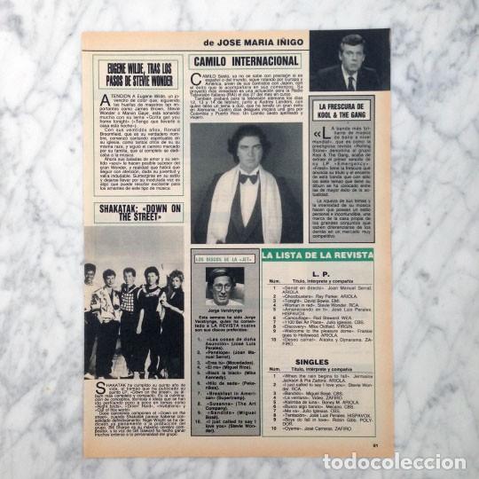Coleccionismo de revistas y peri&oacute;dicos: RECORTE - EUGENE WILDE, CAMILO SESTO, KOOL AND THE GANG, SHAKATAK - 1985