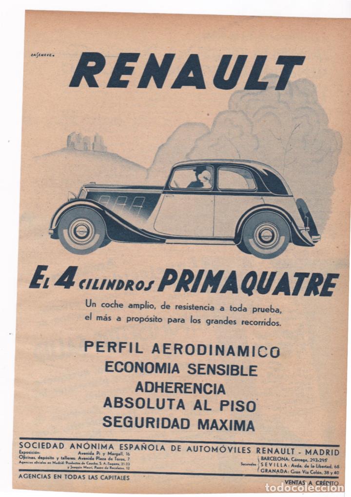 Coleccionismo de Revistas y Peri&oacute;dicos: Publicidad autom&oacute;vil Renault / dibujo de Casenave -1934