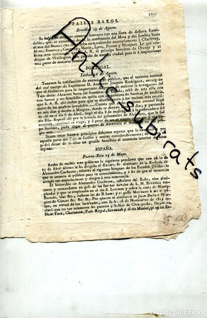 Coleccionismo de Revistas y Peri&oacute;dicos: PERIODICO A&Ntilde;O 1814 GUERRA DE LA INDEPENDENCIA EN PUERTO RICO BLOQUEO DE LOS ESTADOS UNIDOS CAROLINA
