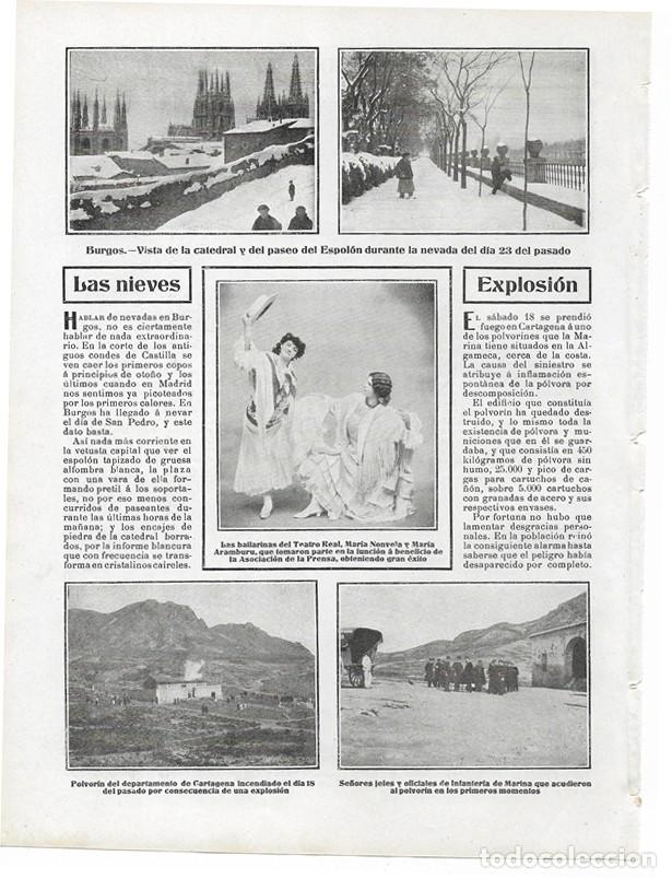 Coleccionismo de revistas y peri&oacute;dicos: 1905 HOJA REVISTA BURGOS NEVADA CATEDRAL PASEO ESPOL&Oacute;N - CARTAGENA EXPLOSI&Oacute;N POLVOR&Iacute;N MARINA