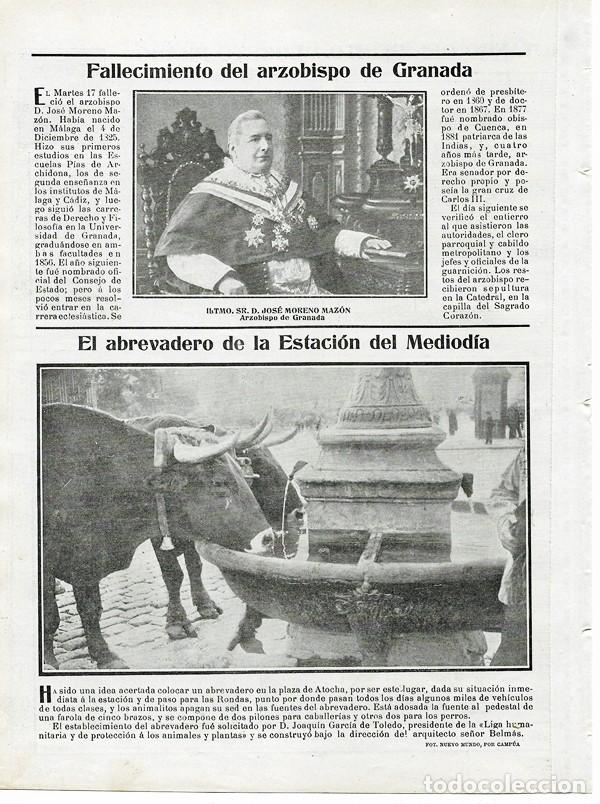 Coleccionismo de Revistas y Peri&oacute;dicos: 1905 HOJA REVISTA MADRID PLAZA DE ATOCHA NUEVO ABREVADERO ANIMALES BUEYES