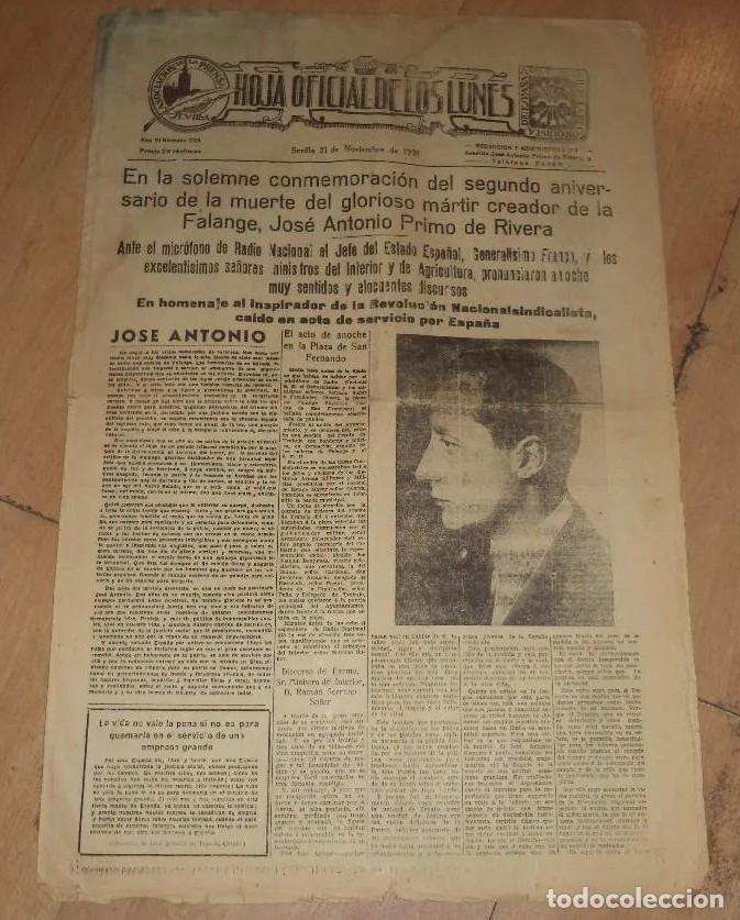 Collezionismo di Riviste e Giornali: GUERRA CIVIL. HOJA OFICIAL DE LOS LUNES. 21 DE NOVIEMBRE 1938. SEVILLA. LEER