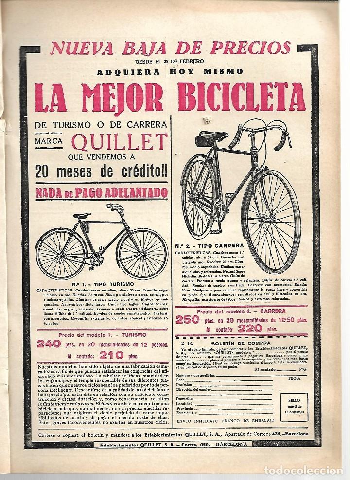 Coleccionismo de revistas y peri&oacute;dicos: BYN 11 MAR 1928.N&ordm;1921.CUADERNILLO INICIAL PUBLICIDAD BICICLETAS QUILLET, ELECTROLUX,  PERBOROL