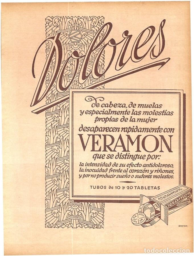 Collectionnisme de Revues et Journaux: 1928 HOJA REVISTA PUBLICIDAD ANUNCIO RECORTE PRENSA PRODUCTO FARMACIA ANALG&Eacute;SICO VERAMON DE SCHERING