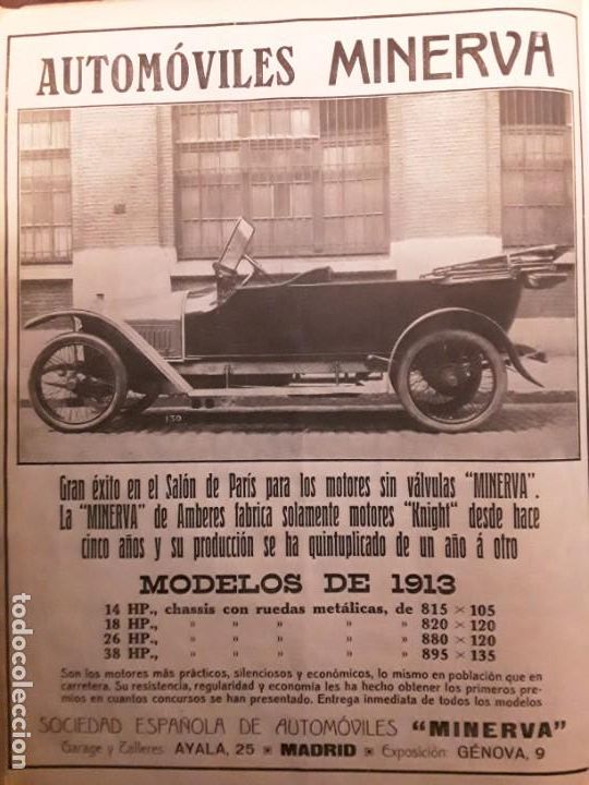 Sammeln von Zeitschriften und Zeitungen: AUTOMOVILES MINERVA MODELOS DE 1913 HOJA PUBLICIDAD A&Ntilde;O 1913