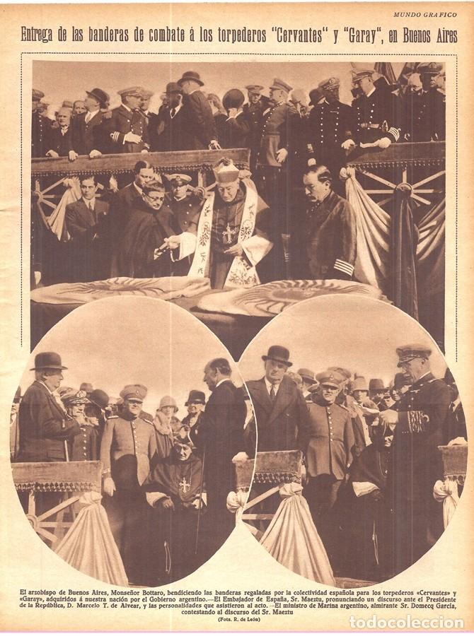 Coleccionismo de Revistas y Peri&oacute;dicos: 1928 HOJA REVISTA ARGENTINA BUENOS AIRES ENTREGA BANDERAS COMBATE A TORPEDEROS CERVANTES Y GARAY