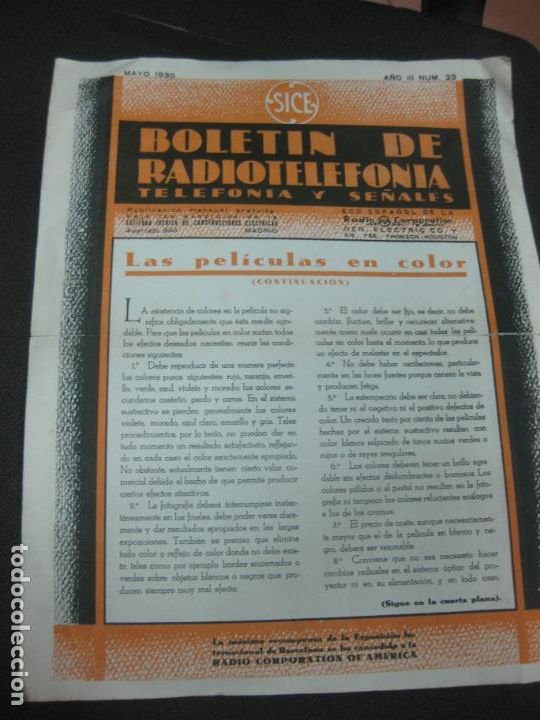Coleccionismo de revistas y peri&oacute;dicos: BOLETIN DE RADIOTELEFONIA. TELEFONIA Y SE&Ntilde;ALES. MAYO 1930. NUM. 23.