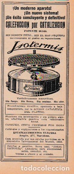 Coleccionismo de Revistas y Peri&oacute;dicos: Publicidad calefacci&oacute;n por catalizaci&oacute;n (estufas) ISOTERMIS -1926
