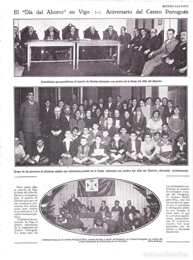 Coleccionismo de Revistas y Peri&oacute;dicos: 1928 HOJA REV PONTEVEDRA VIGO FIESTA D&Iacute;A DEL AHORRO - ANIVERSARIO CENTRO PORTUGU&Eacute;S AVELINO RODR&Iacute;GUEZ