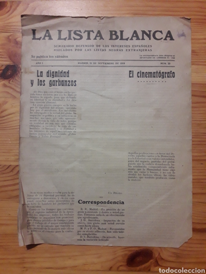 Coleccionismo de Revistas y Peri&oacute;dicos: 1918 LA LISTA BLANCA SEMANARIO DEFENSOR INTERESES ESPA&Ntilde;OLES VIOLADOS POR LISTAS NEGRAS EXTRANJERAS