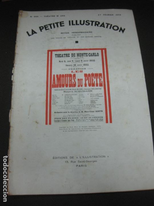 Coleccionismo de revistas y peri&oacute;dicos: LA PETITE ILLUSTRATION N&ordm; 566 THEATRE N&ordm; 292. 27 FEVRIER 1932. LES AMOURS DU POETE. RENE BLUM